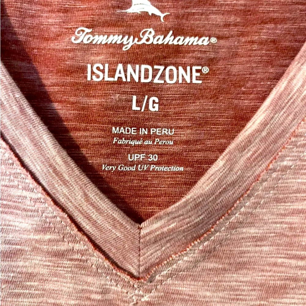 Tommy Bahama Island Zone Cool Side V Neck Pink Heather Long Sleeve Mens M Medium